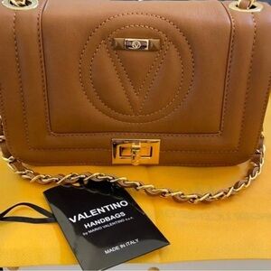 VALENTINO BY MARIO VALENTINO Beatriz Leather Tan with gold hardware Shoulder Bag